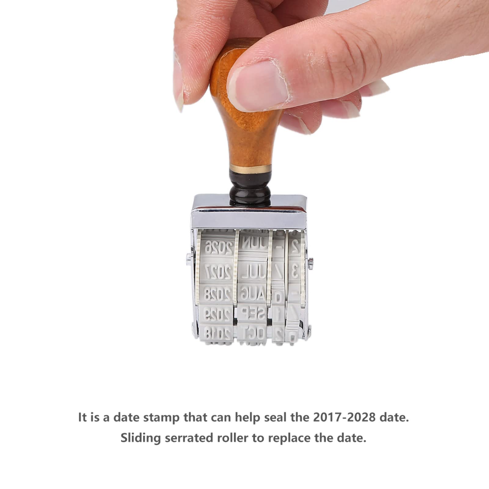 Roller Date Stamp, Retro Small Date Stamper, Date Stamper Inking Day Month Year, with Wooden Handle & Base, for DIY Craft Card Making Planner Scrapbooking