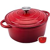 WOKINS 4QT Enameled Cast Iron Dutch Oven Pot with Lid,Heavy-Duty Cookware for Sourdough Bread Baking,Braising,Stews,Roasting,Oven Safe up to 500°F,RED