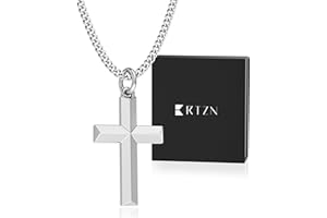RTZN® Cross Pendant for Men – 18K Gold/Silver Small Cross Necklace for Men – NON-TARNISH & 100% Waterproof Mens Silver Necklace with 2mm Curb Chain Length 18/20/22/24" Inches