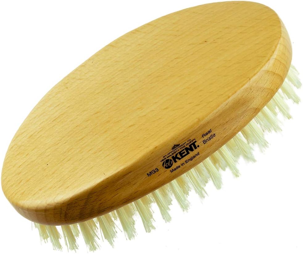 Kent MG3 5" Finest Men's Beechwood Military White Bristle Hairbrush