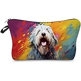 Livel lhood Old English Sheepdog Makeup Bag Small Organizer Bag Toiletry Zipper Pouch Oil Painting Style Old English Sheepdog Cosmetic Bag Present for Dog Lovers Dog Mom Women Friends