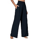 Urban CoCo Women's Elastic High Waist Light Weight Loose Casual Wide Leg Trousers Long Pants with Pocket