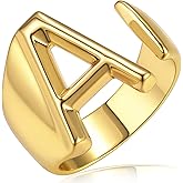 KeyStyle Bold Initial Letter Rings Adjustable, GoldChic Jewelry Women Gold Statement Ring Personalized Engraved Women’s Open Signet Ring for Party (Gold, White Gold, Black)