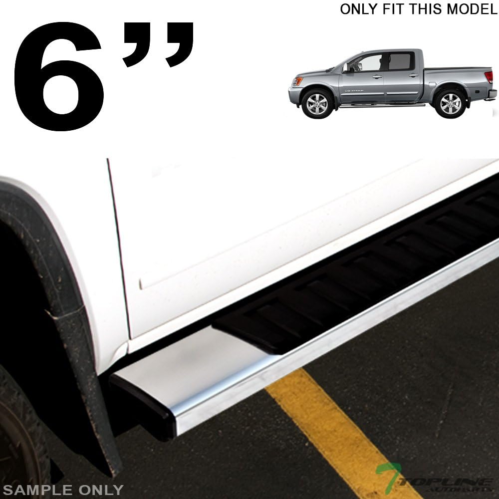 Topline Autopart 6" Factory OE Rectangular Style Silver Aluminum Side Step Rail Running Boards FRC For 04-18 Nissan Titan Crew Cab