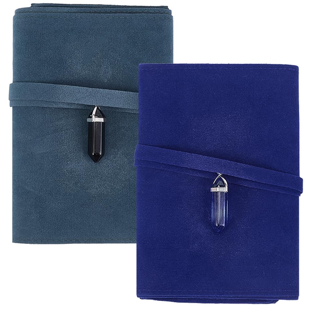 CREATCABIN 2Pcs Velvet Tarot Card Holder Tarot Cards Storage Bags with Pendulum Crystal Tarot Card Pouches Tarot Wrap Tarot Carrying Bag for Beginners Oracle Decks Tarot Cheat Sheet Blue 5x1x3Inch