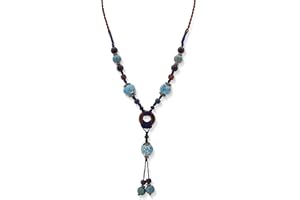 MINACHI Boho Hippie Colorful Ceramic Beads Strand O Ring Circle Charm Long Y Necklace, Vintage Bohemian Statement Jewelry Gift for Women