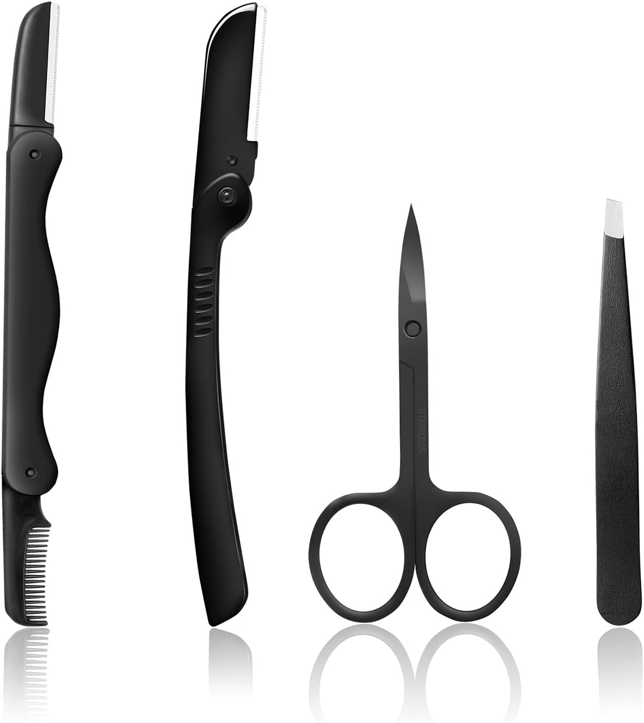 Eyebrow Razor, Scissors, Tweezers 4 in 1 Eyebrow Kit, Eyebrow Trimmers Set, Nose Hair Removal Scissors, Eyebrow or Face Hair Removal Safety Razors for Man Woman, Facial Trimmer Shaver And Eyes Makeup.: Home Improvement