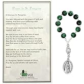 Saint Peregrine Prayer Card | Patron Saint of Those with Cancer, AIDS, and Illnesses | One Decade Rosary Beads | Beautiful Emerald Green Color | Excellent Catholic Get-Well Gift