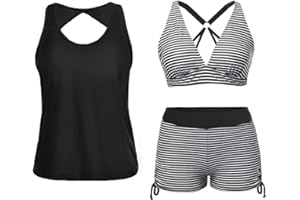 Yonique 3 Piece Tankini Swimsuits for Women Swim Tank Top Bathing Suits with Boy Shorts and Bra Athletic Swimwear