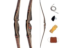 Deerseeker Archery 64" Reflex Deflex Hybrid One-Piece Traditional Long Bow with Laminated Bamboo & Clear Fiberglass Limbs Rig