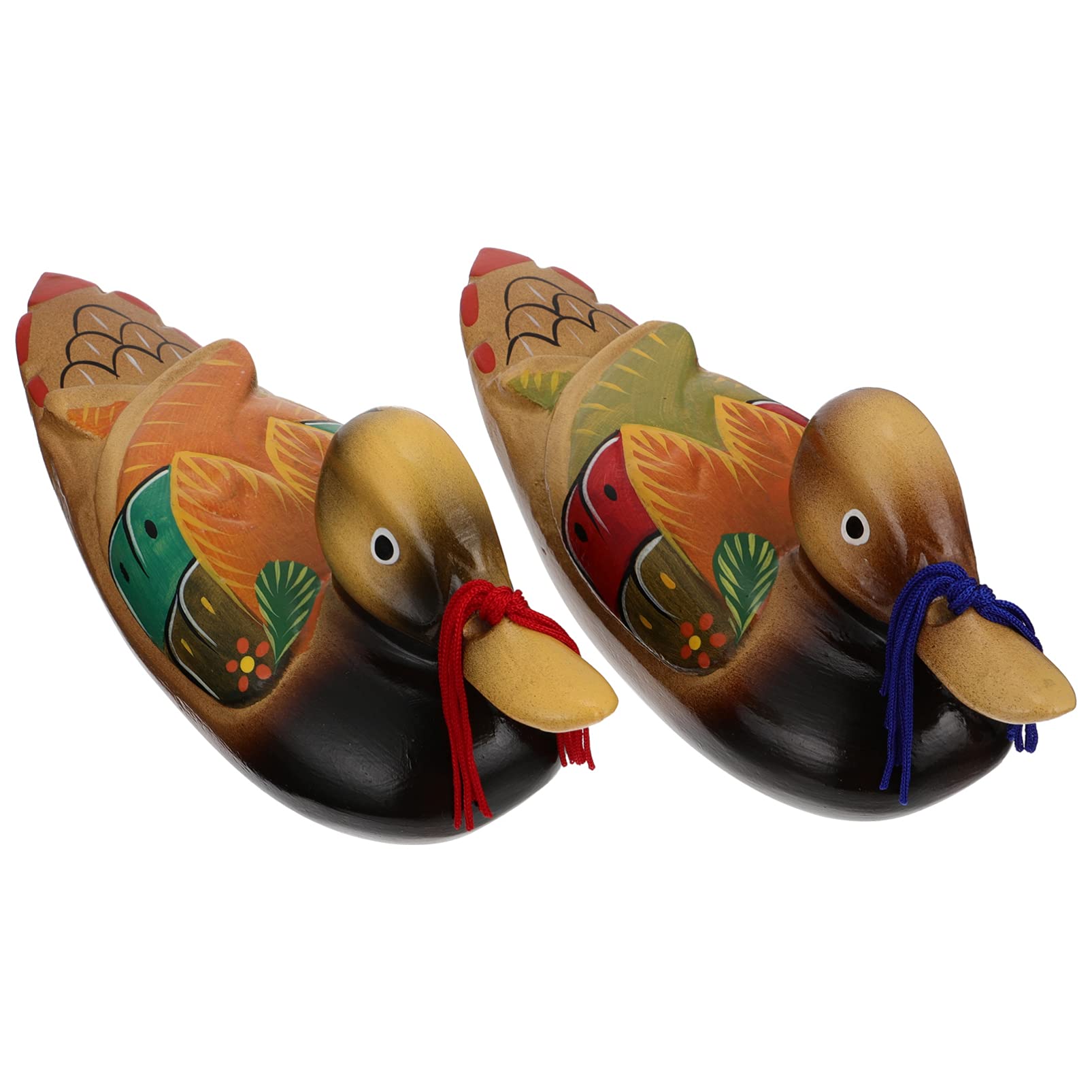 2pcs Wooden Mandarin Ornament Pair Mandarin Ducks Statue Hand Carved Figurine Home Accents Wedding for Love Fidelity Mixed Color