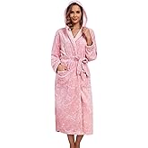 1stvital Womens Plush Hooded Bathrobe Fleece Long House Coat Soft Sleepwear Flannel Winter Robes Fluffy Nightgown with Pocket