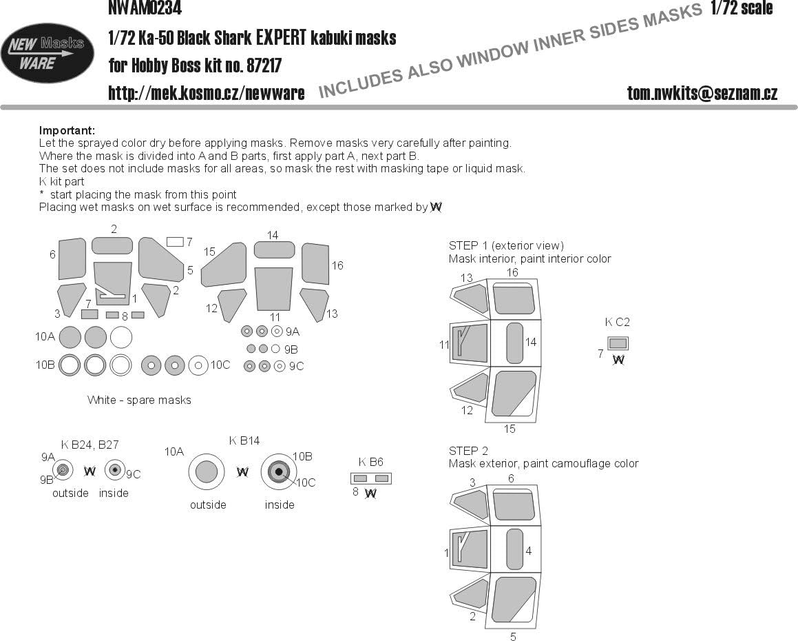 New Ware #NWAM0234-1/72 Scale Ka-50 Hokum Black Shark Expert Paint Masks for Hobby Boss kit
