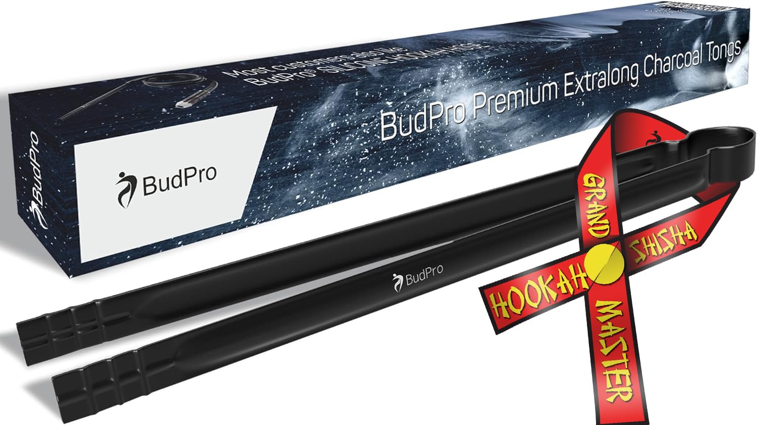 BudPro Black Hookah Tongs Long 30cm - Premium Hookah Coal Tongs - Charcoal Tongs for Hookah - The Longest You Ever had