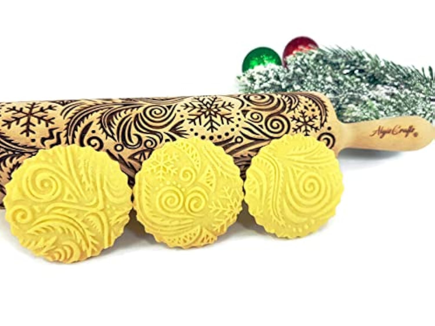 Frost Embossing Rolling Pin for Christmas Cookies, Gingerbread, Shortbread, Ceramic. Laser Engraved Dough Roller by Algis Crafts