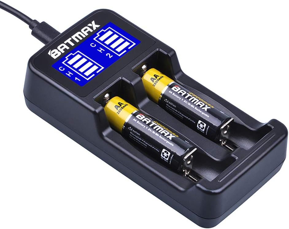 Batmax LCD Universal Intelligent USB Dual Battery Charger for Li-ion/Ni-MH/Ni-Cd 18650 18490 18350 17670 17500 16340(RCR123) 14500 A AA AAA AAAA Rechargeable Batteries: Home Audio & Theater