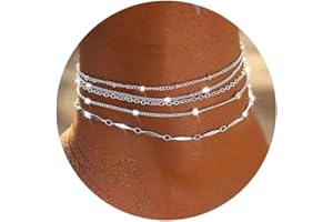 Foxgirl Gold Ankle Bracelets for Women,14k Gold Plated/Silver Anklets for Women Waterproof Layered CZ Leaf Beaded Cuban Chain Anklets Set Summer Beach Anklets for Women Teen Girls Gold Jewelry Gifts