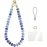 CH.yishi Handmade Natural Gemstone Crystal Beaded Charm Cell Phone Camera Lanyard, Hands-Free Wrist Strap, Phone Chain String, Keychain Decor for Walle (Blue Aventurine﻿)