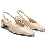 Coutgo Womens Chunky Low Heels Slingback Pumps Closed Square-Pointed Toe Work Office Dress Shoes