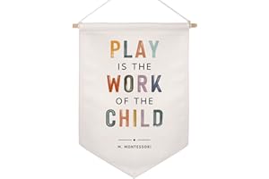 HUBBGDESIGN Play is The Work of The Child Fabric Hanging Banner Play Therapy Wall Decor Play Room Decor Boho Classroom Decor Wall Banners Kids Room Wall Decor Canvas Hanging Banners