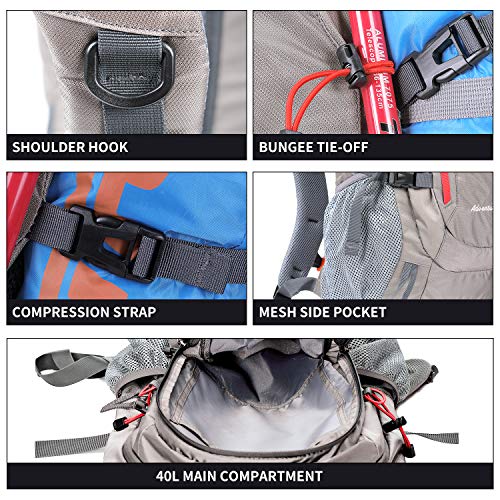 TFO 40L Hiking Backpack Daypack with 4 Adjustable Compression Straps Water Resistant S-Shape Shoulder Strap Gray - Thumbnail 5