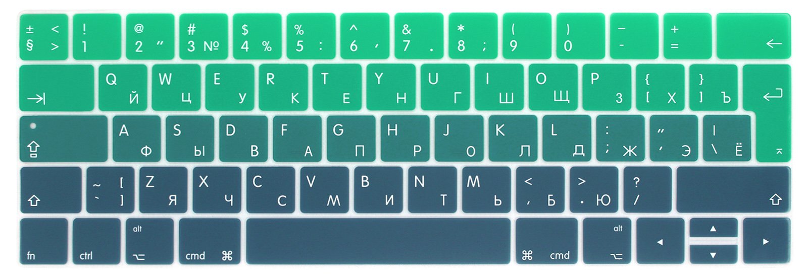 MMDW Russian Language Ombre Green Silicone Keyboard Cover for MacBook Pro 13 15 inch 2019 2018 2017 2016 with Touch Bar&Touch ID Model:A2159 A1989 A1706/A1990 A1707,European Version