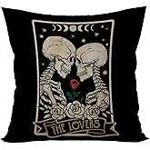 Geqtt Couple Skull Pillow Covers - Gothic Gifts Throw Pillow Covers 18x18, Witchy Gifts Pillowcase, Gothic Bedroom Decor, Gothic Home Decor, Witchy Gifts