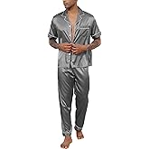 GAESHOW Mens Silk Pajama Set, Short Sleeve Silk Satin Pajamas for Men Soft Mens Loungewear Sets 2 Piece Button Down Pjs Set