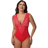 SHAPERIN Sexy Lace Bodysuit for Women Tummy Control Thong Shapewear Deep V Neck Body Suits Corset Tops Going Out Tank Top