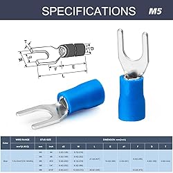 Chanzon UL Listed Insulated Fork Terminals #10 M5