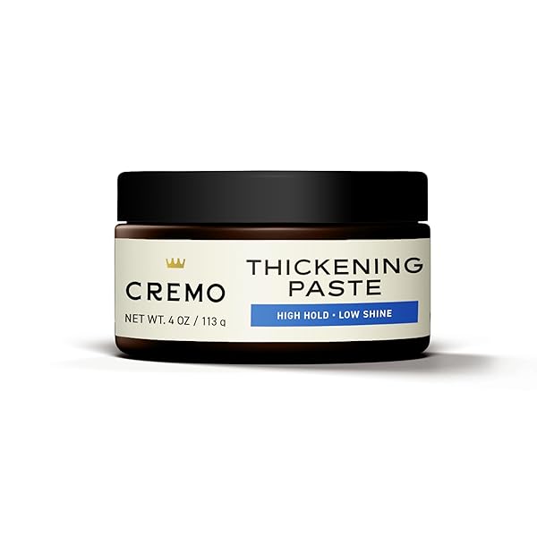 CREMO HAIR THICKENING PASTE FOR MEN – PREMIUM BARBER GRADE THICKENING PASTE, HIGH HOLD AND LOW SHINE, HAIR STYLING 4 OZ