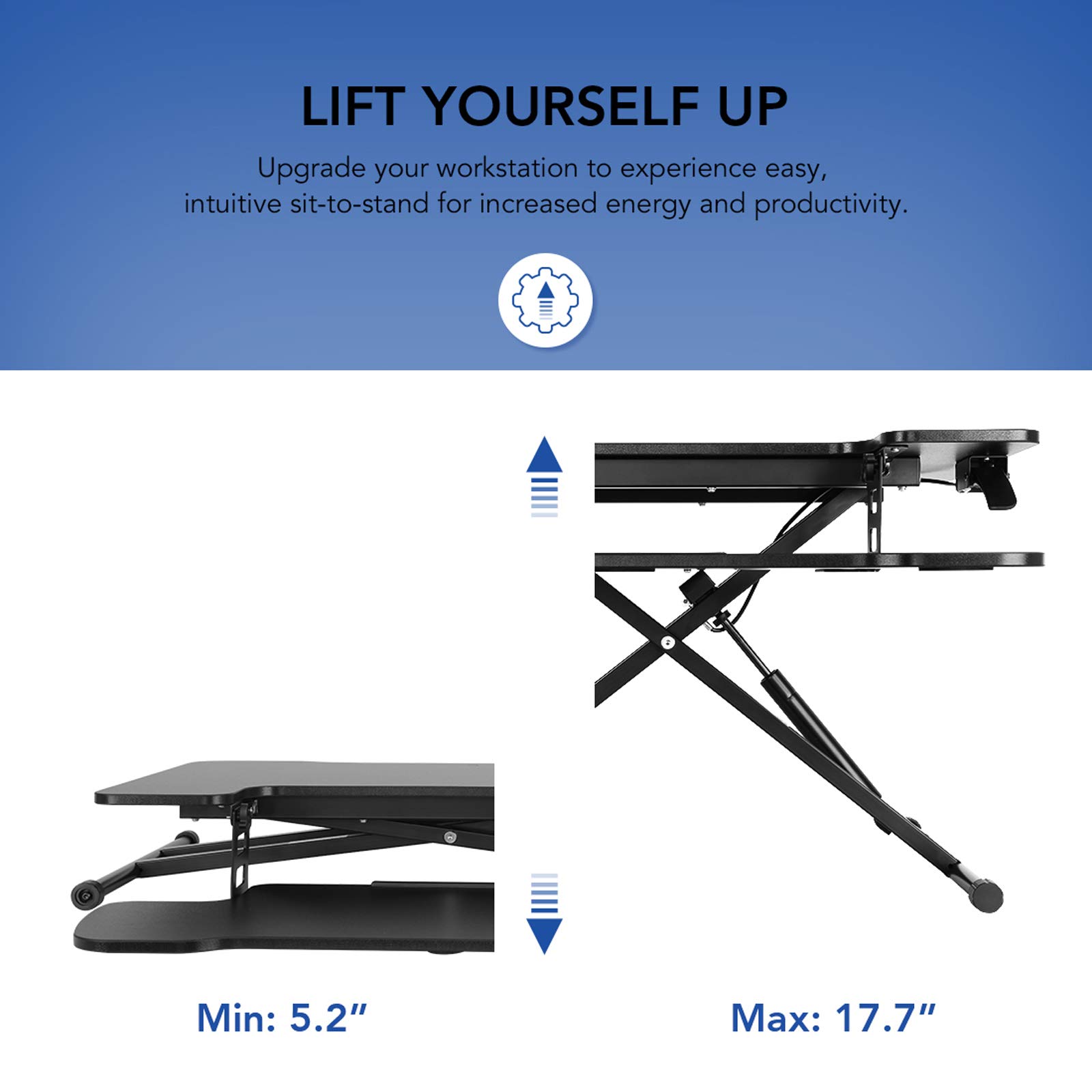 FLEXISPOT 31 inch Standing Desk Converter Height Adjustable Stand Up Desk Riser, Black Home Office Desk Laptop Workstation with Removable Keyboard Tray
