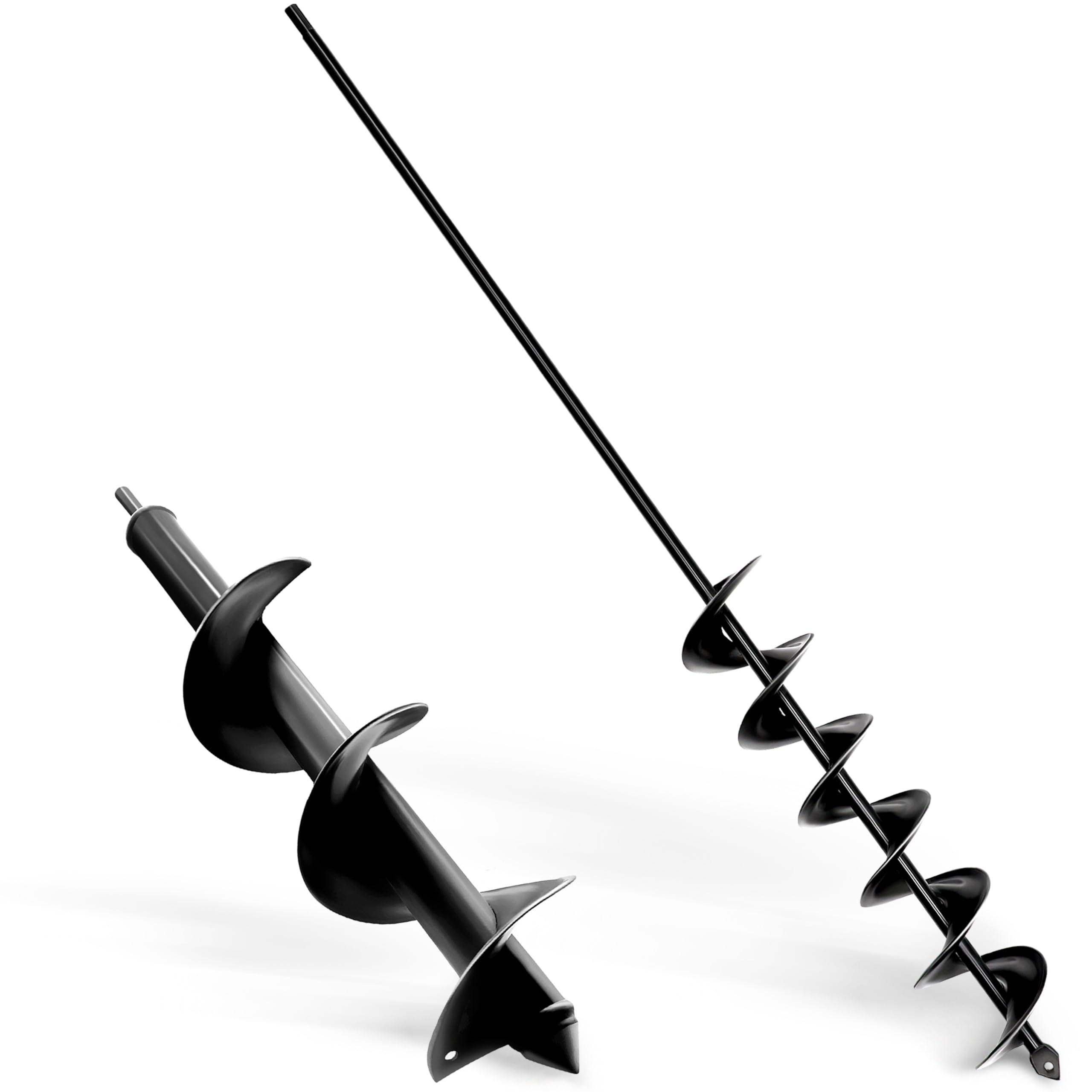 5x80cm 9x40cm Auger Drill Bit Set Garden, Earth Auger Drill Bit, Bulb Planter Post Hole Digger Garden Spiral Hole Planting Hex Driver Auger, Solid Shaft Black