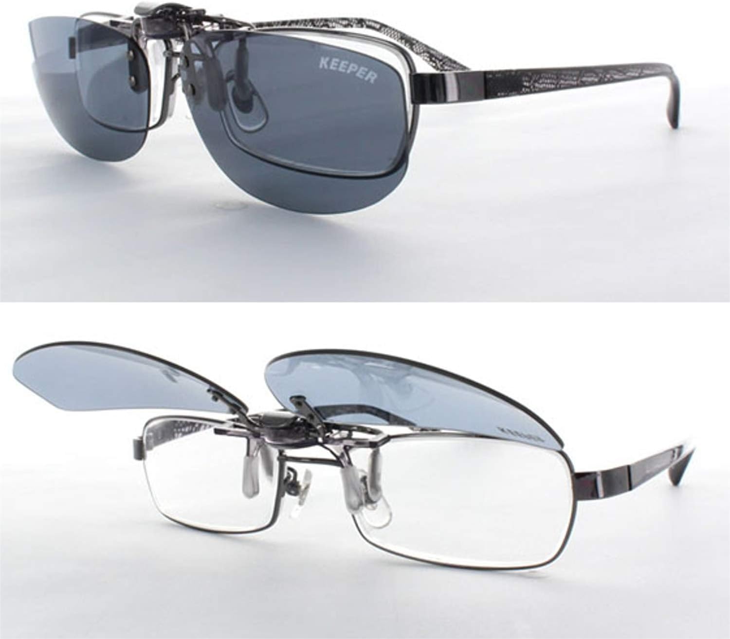 日本製 偏光 前掛け クリップ 式 サングラス メガネの上から 紫外線カット UVカット 超軽量 跳ね上げ式 男女兼用 幅広 横長 タイプ キーパー 9330-02