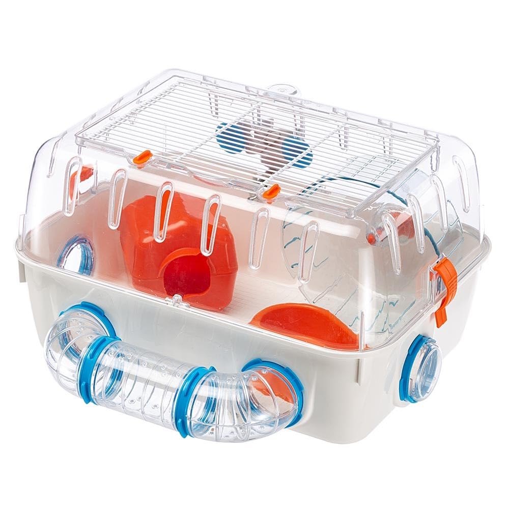 Ferplast COMBI 1 Innovative Hamster Cage - Customizable Habitat, Tunnel System - Interactive Transparent Design, Exercise Wheel & Accessories - Tubes Connect&Play,color may vary