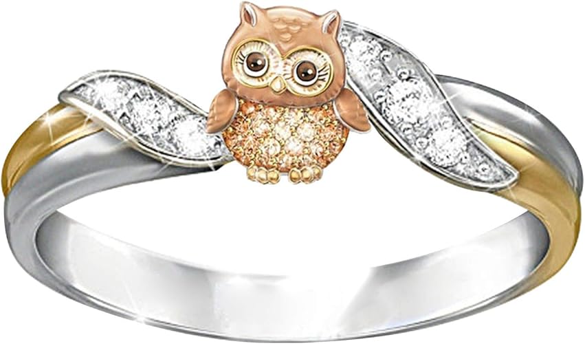 Amazon レディオレンジフクロウ リング 金と銀の合金組成 キュービックジルコニア レディース かわいい リング ピンキーリング 指輪 スタイリッシュプレゼント リング 通販