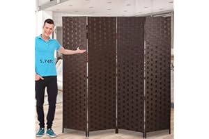 DKELI Room Dividers and Folding Privacy Screens 4 Panel 6 ft Foldable Portable Room Seperating Divider, Handwork Wood Mesh Woven Design Room Divider Wall, Room Partitions and Dividers Freestanding, Brown