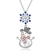 HOOHWE Christmas Necklaces for Women 925 Sterling Silver Christmas Tree/Snowflake/Snowman Pendant Necklace Winter Holiday Xmas Jewelry Christmas Gifts for Women