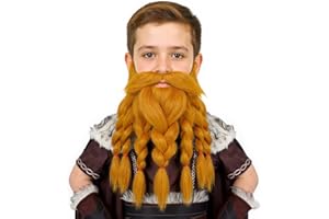 Honcloud Realistic Fake Beard - Novelty Viking Dwarf Pre-Styled Braided for Cosplay & Halloween, Ginger, Free Size