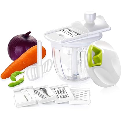 Zwiebel Zerkleinerer Gemüseschneider Manuell Hacken Multi-Zerkleinerer mit 5 Klingen (900ml)