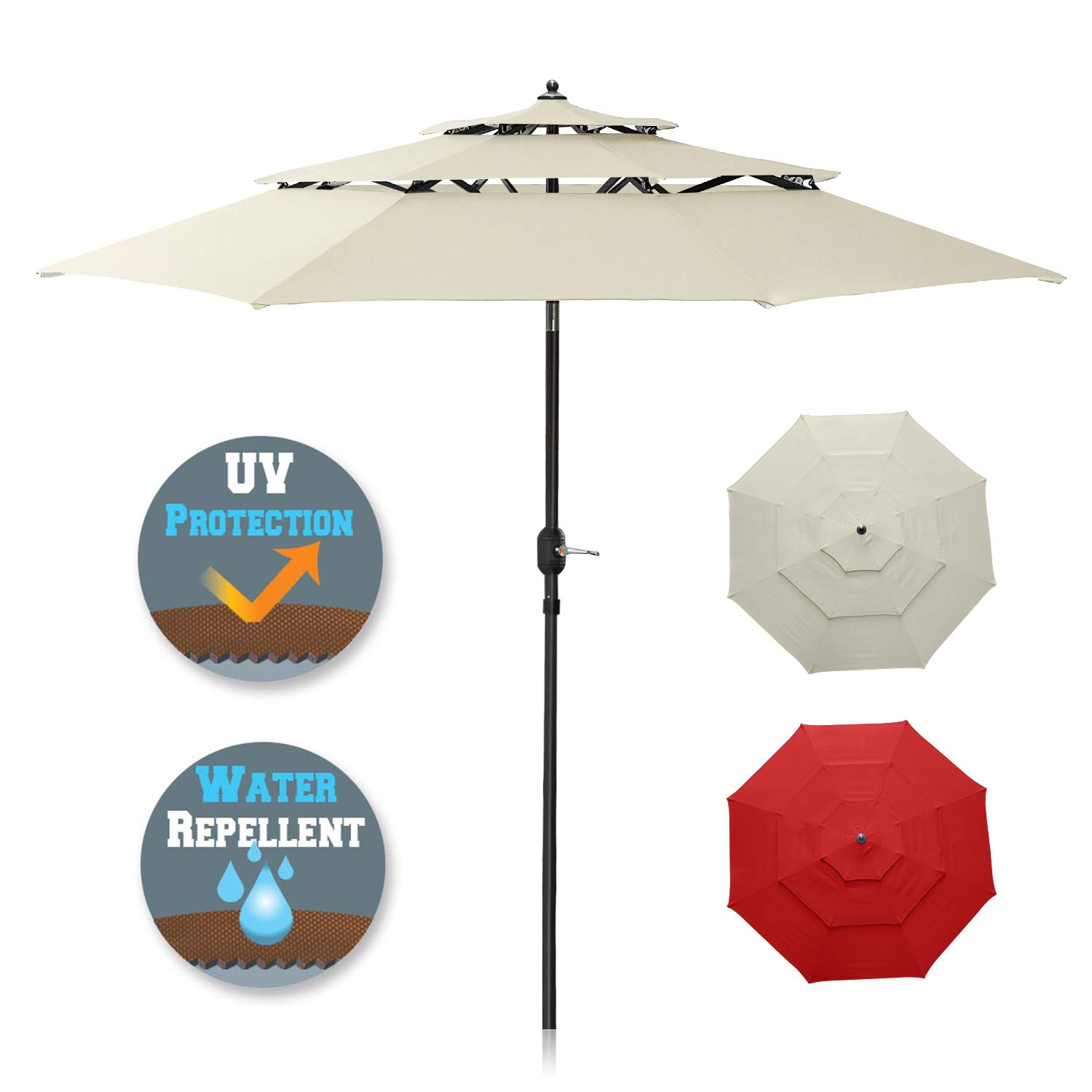 Patiassy 9 Feet Air Vented Double Top Patio Umbrella Outdoor With Tilt Umbrella For Balcony Garden Deck Or Backyard Pool Red 240 Gsm Fabric For No Fading Umbrellas