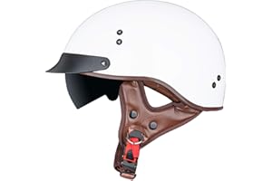 VCOROS Motorcycle Half Face Helmet Sun Visor Quick Released Buckle DOT Approved for Men Women Cruiser Chopper Helmet (White, L)