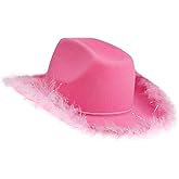 GiftExpress Adult and Teen Pink Boa Felt Cowboy Hat, Cowgirl Hat for Rodeo Party, Western Costume, Dress-Up Party, Role Play (Pink)
