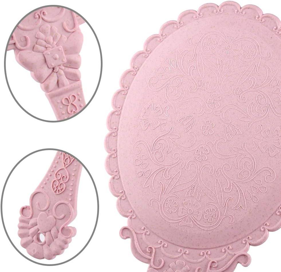 Tinland Hand Mirror with Handle Vintage Handheld Mirror Personal Vanity Makeup Compact Beauty Salon Mirror 9.8x4.5in(Pink): Home & Kitchen