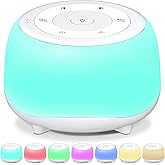 HEYAXA White Noise Sound Machine with 7 Colors Night Light 34 Soothing Sounds, Portable Sound Machine for Baby Adults Kids Sleep with 30 Volume Levels 4 Timers Adjustable Brightness (White)