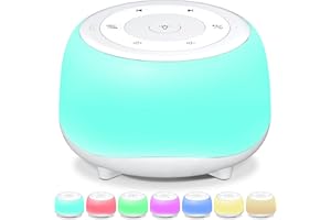 HEYAXA White Noise Sound Machine with 7 Colors Night Light 34 Soothing Sounds, Portable Sound Machine for Baby Adults Kids Sleep with 30 Volume Levels 4 Timers Adjustable Brightness (White)