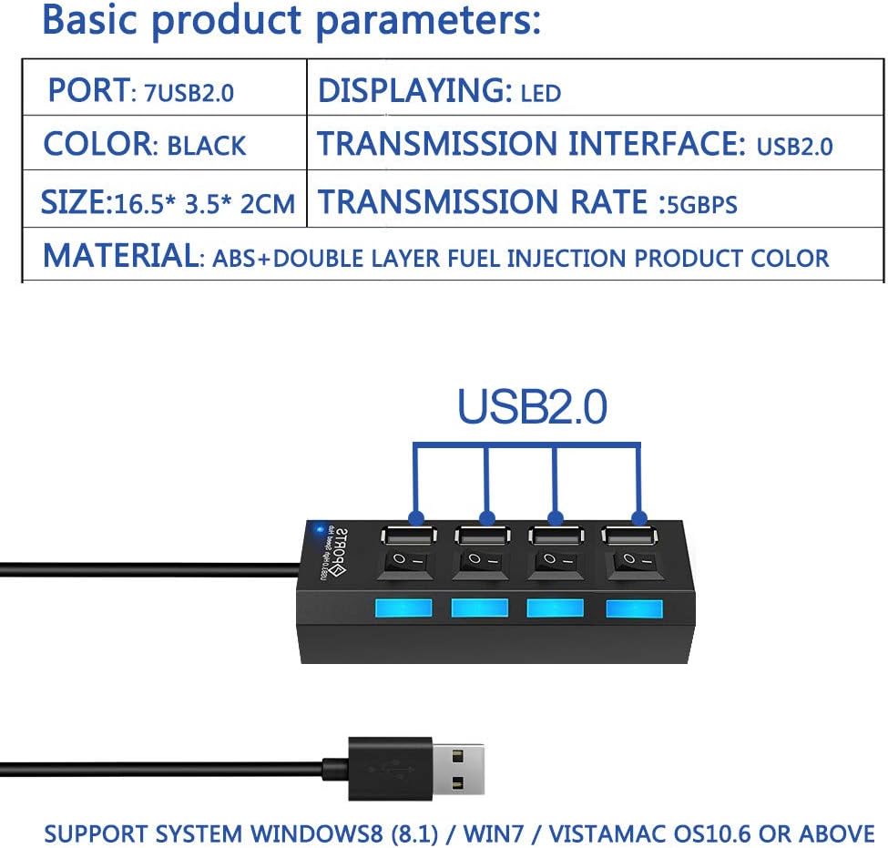 4 Port USB Hub with Individual LED Power Switches,4 Port USB 2.0 Date hub high Speed up to 5Gbps Compatible with PC Laptop and Other Devices …: Computers & Accessories