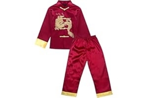 KKmeter Kids Boys Traditional Chinese Kung Fu Outfit Embroidery Dragon Tang Uniform Martial Arts Suits