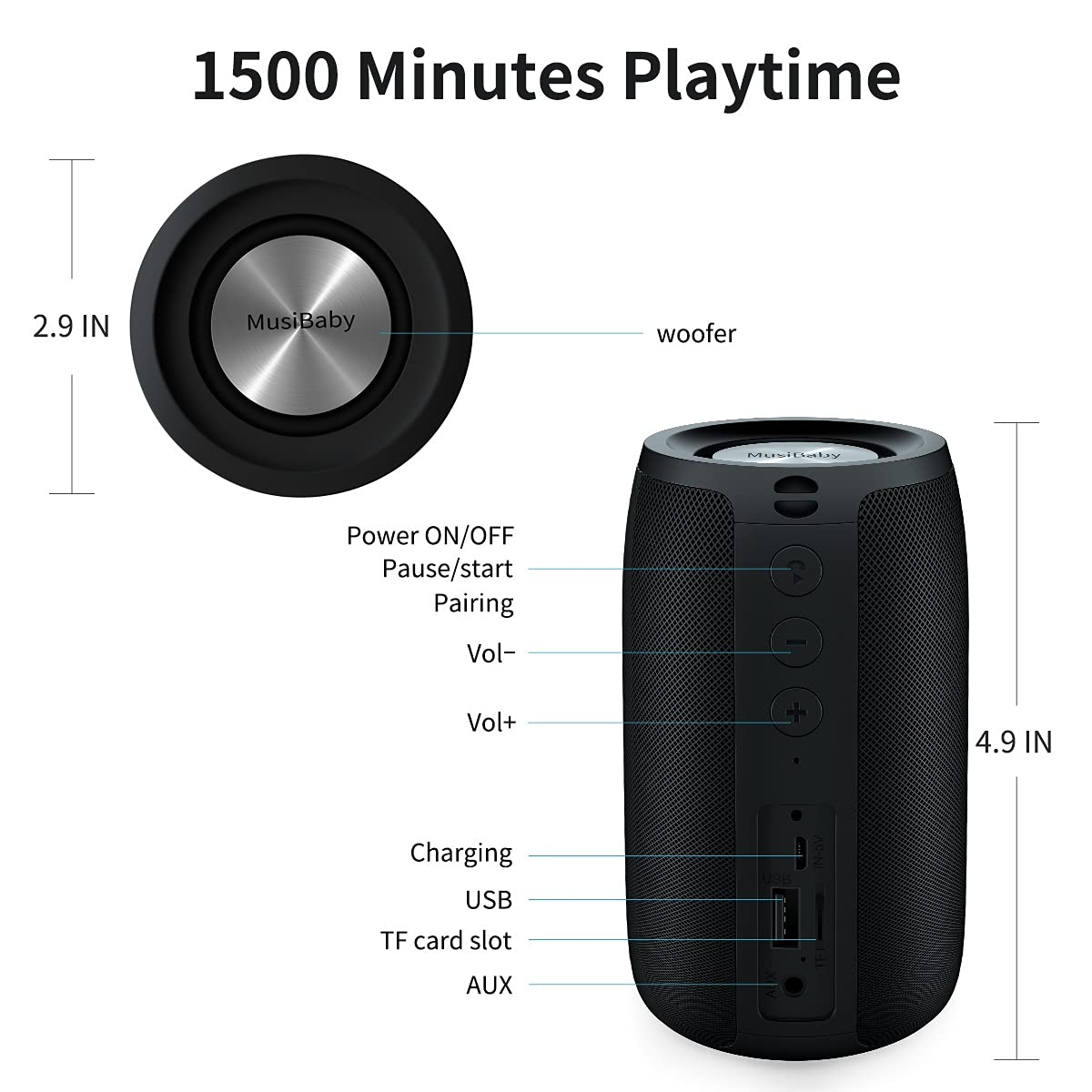 MusiBaby M68 Wireless Bluetooth Speaker, Portable, Waterproof, 1500