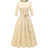 DRESSTELLS Cocktail Dresses for Women, Vintage Wedding Guest 3/4 Sleeves Formal Church Tea Dress